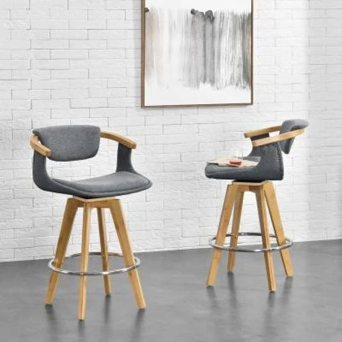 26" Fabric Bamboo Counter Stool in Gray/Natural E29412