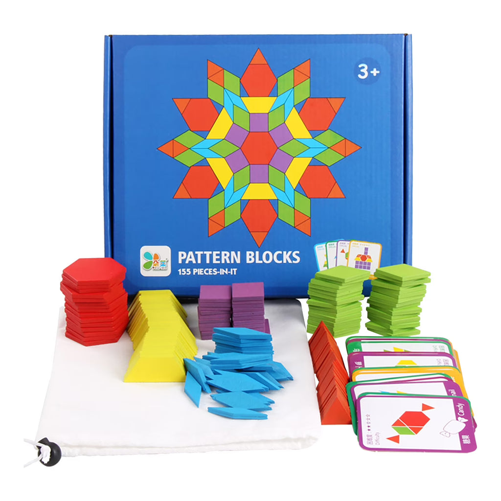 155 Pcs Wooden Pattern Blocks Set X658