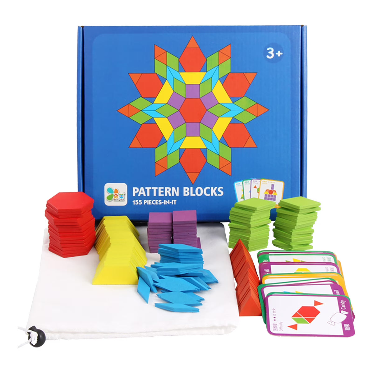 155 Pcs Wooden Pattern Blocks Set X658