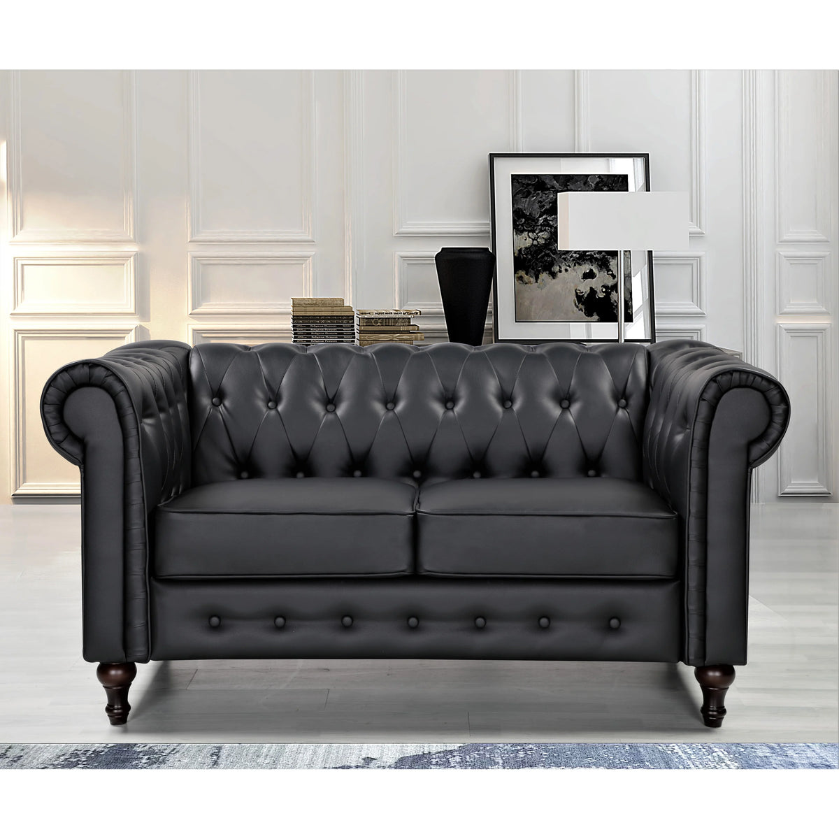 Cream White Velvet Upholstered Loveseat Y214