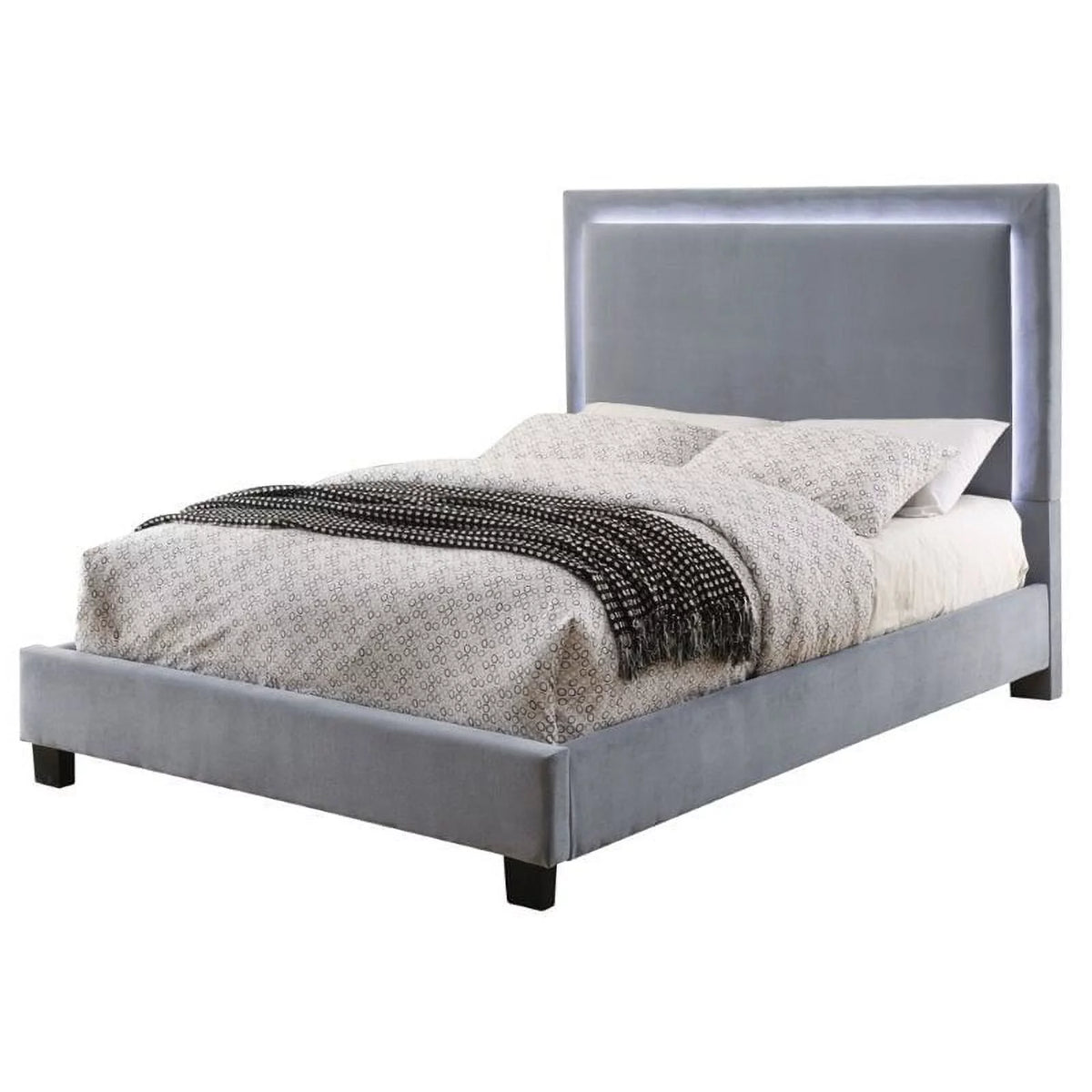 Gray Fabric King Bed with LED Lights W666039