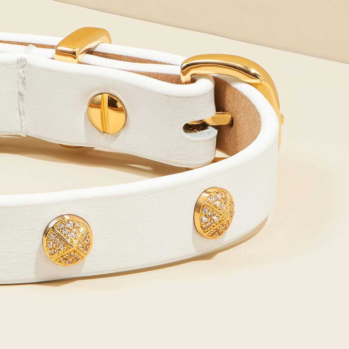 Genuine Leather & Microfiber Bejeweled Circular Stud Dog Collar O43067