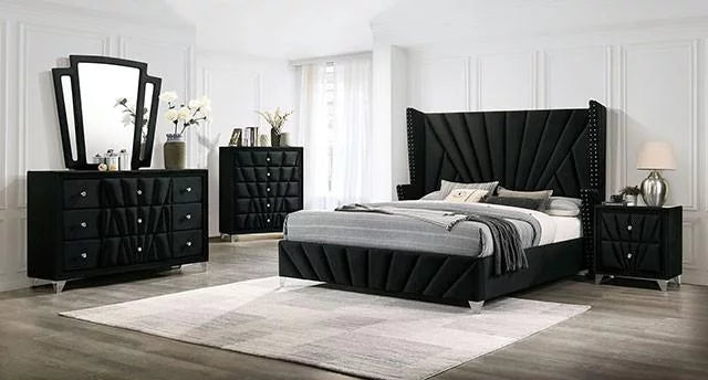 Black Solid Wood Queen Bedroom Set 3pcs C26526