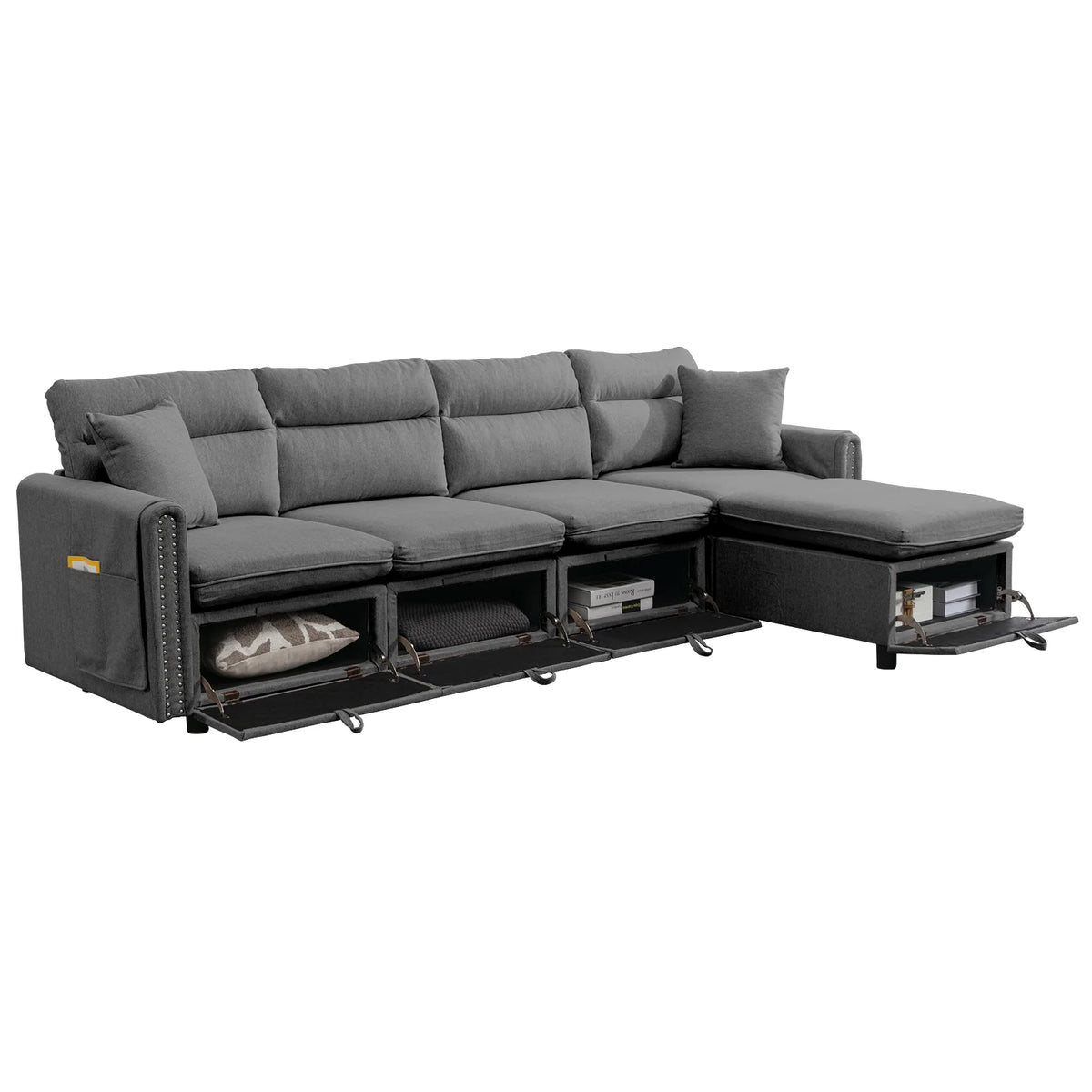 Dark Grey L-Shaped Sectional Sofa with Storage Seat T381