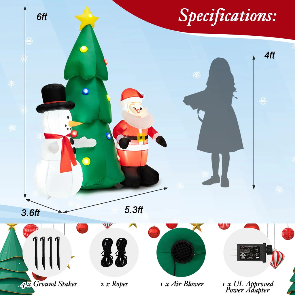6FT Inflatable Christmas Tree & Santa Claus w/ LEDs & Air Blower Yard Decoration K8825