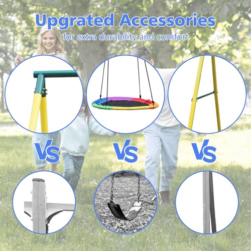6 in 1 Heavy-Duty Swing Set with 2 Swings, Glider, Climbing Ladder and Rope Y597