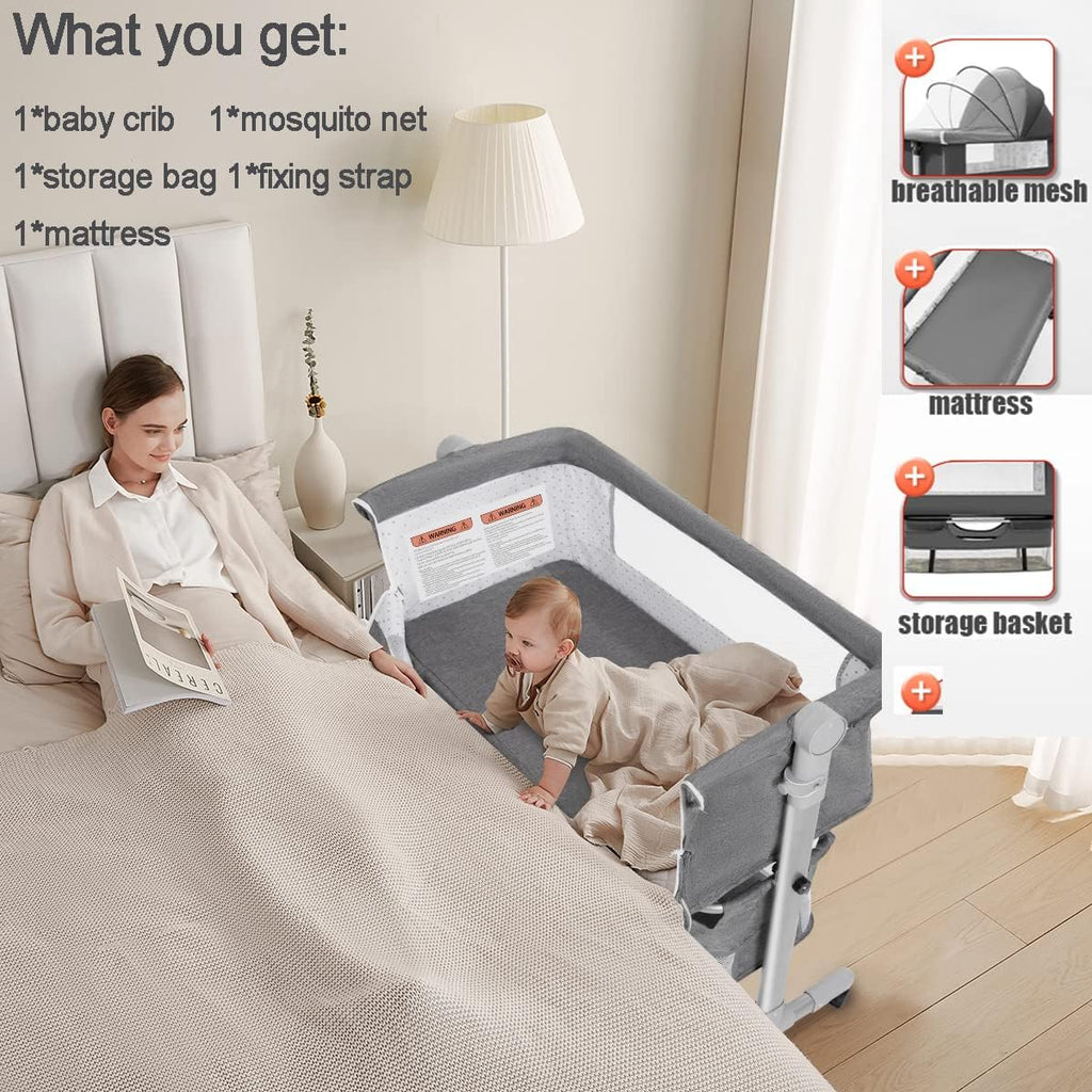 3 in 1 Travel Bedside Bassinet with Wheels, Height Adjustable, with Mosquito Nets R108