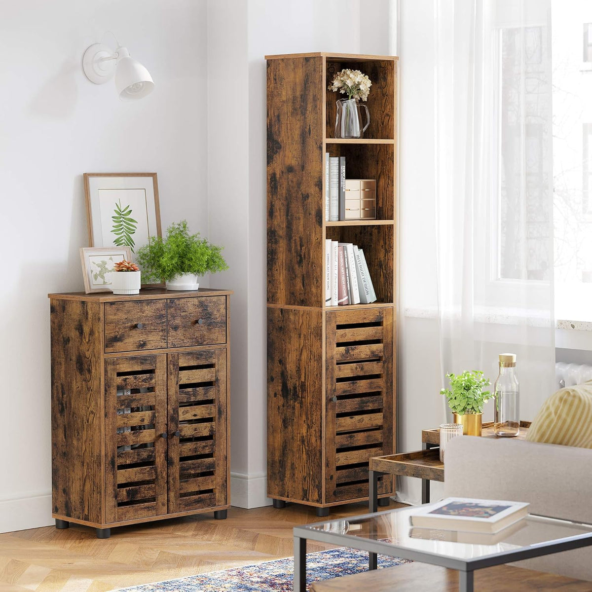 Bathroom Storage Floor Cabinet with 2 Louvered Doors Drawer M726201