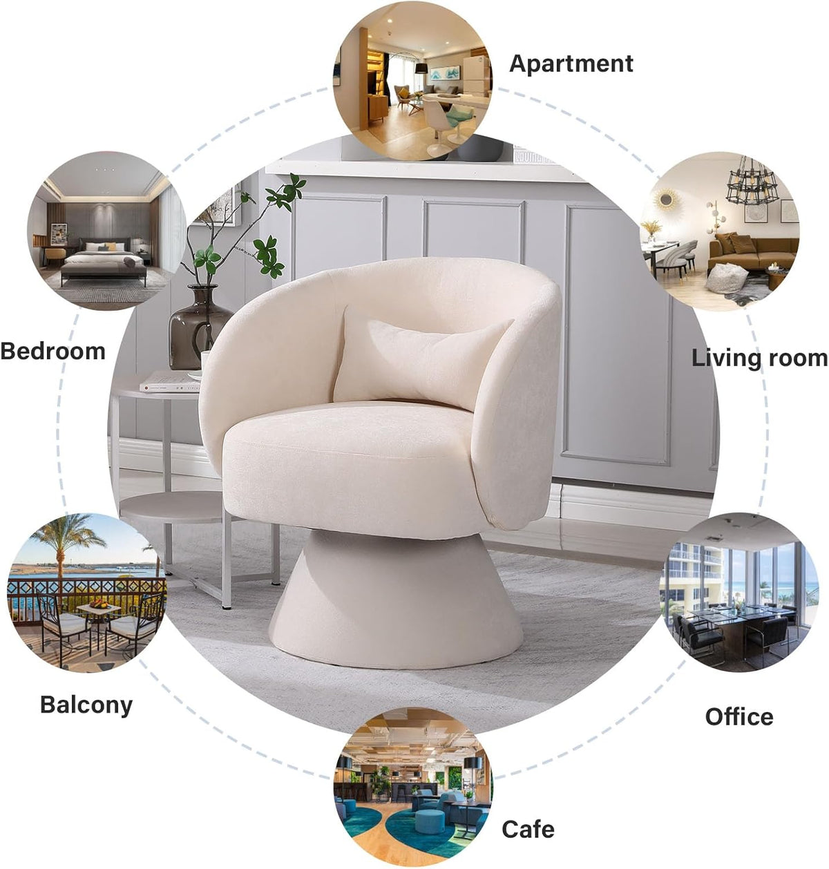 Beige Linen Fabric Swivel Barrel Accent Chair V6405