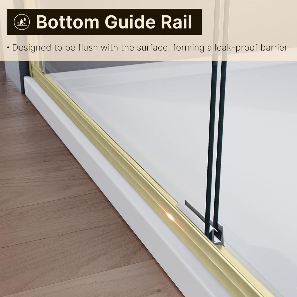 60 in. W x 72 in. H Double Sliding Semi-Frameless Shower Door, 1/4" Clear Tempered Glass, Brushed Gold Finish G62063