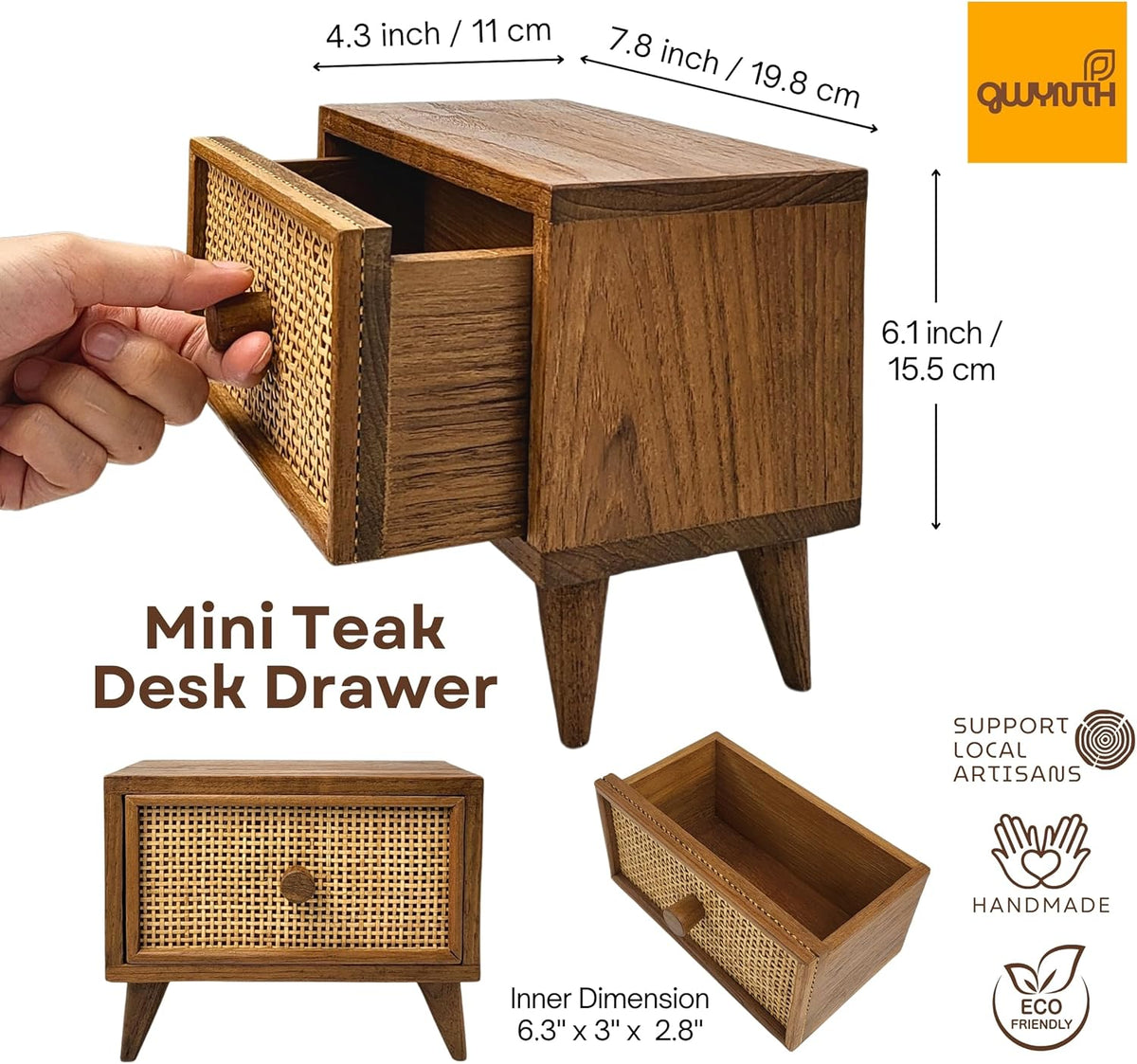 Teak Rattan Wood Desk Drawer M652753