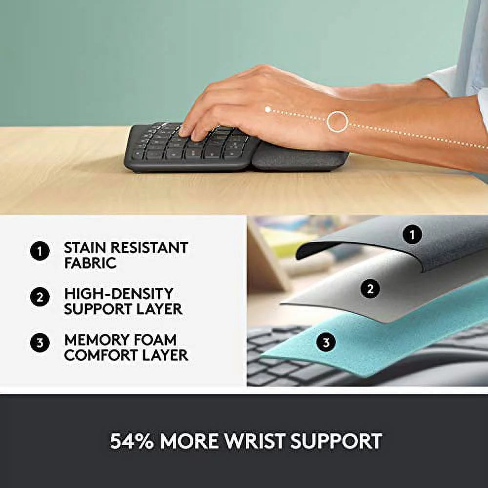 Wireless Ergonomic Keyboard with Wrist Rest R7662