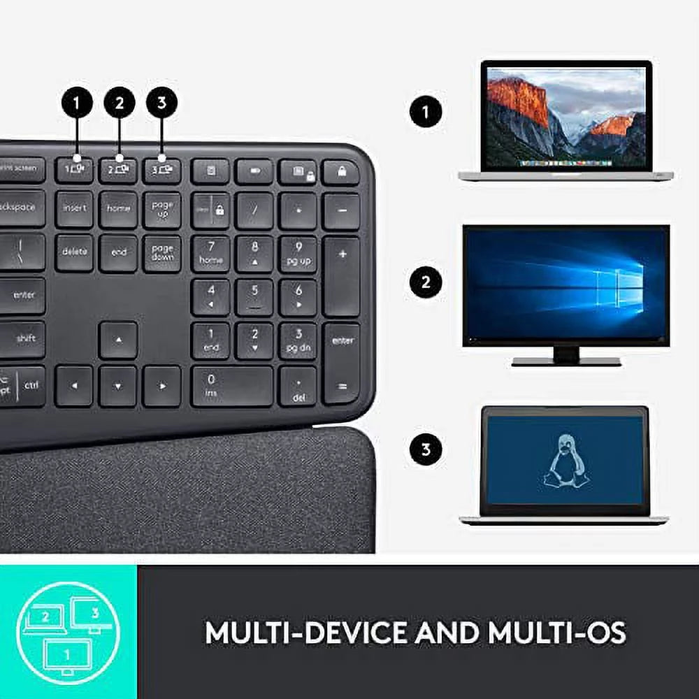 Wireless Ergonomic Keyboard with Wrist Rest R7662