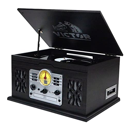 7-in-1 Turntable Music Center with 3-Speed Record Player, Graphite O103923
