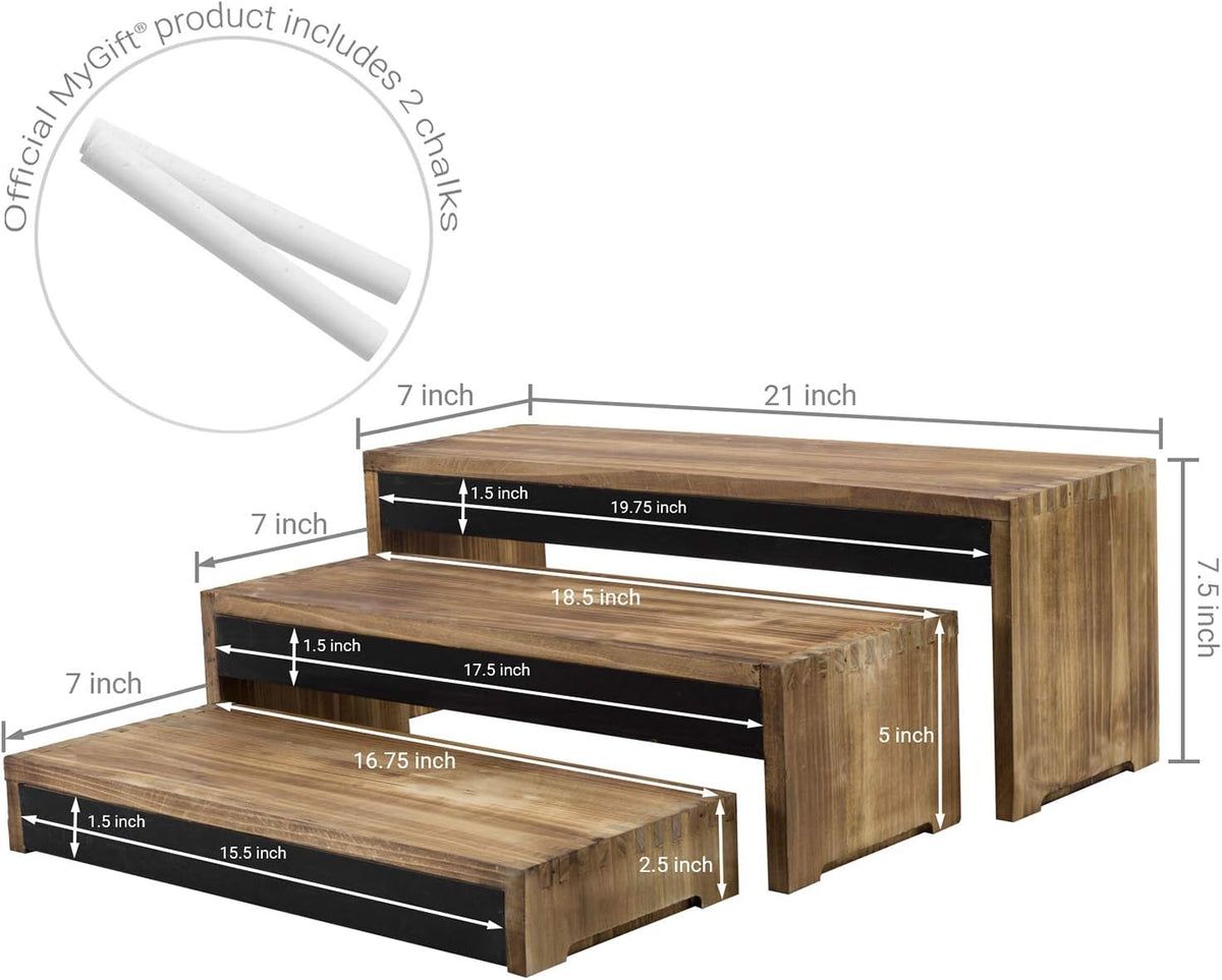 3-Tier Burnt Dark Brown Wood Cake Display Stands with Chalkboard Panels Z73234