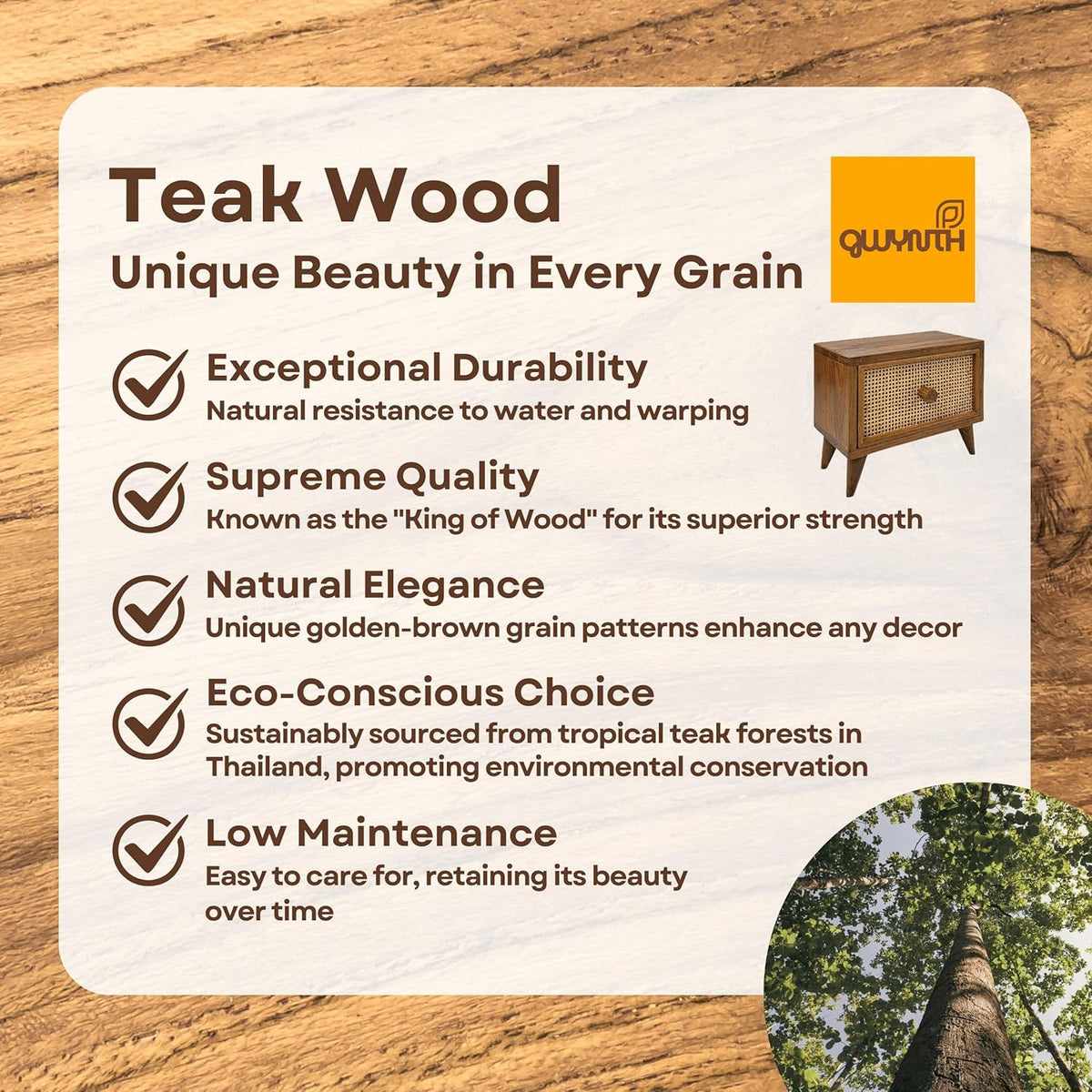 Teak Rattan Wood Desk Drawer M652753