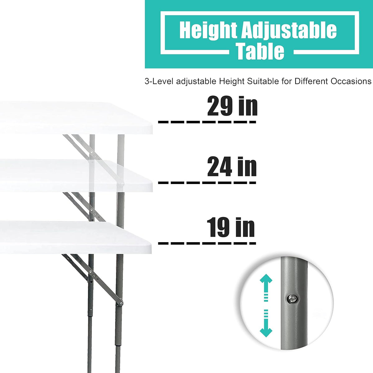 4 Foot Lightweight Adjustable Height Folding Table White Granite I75359