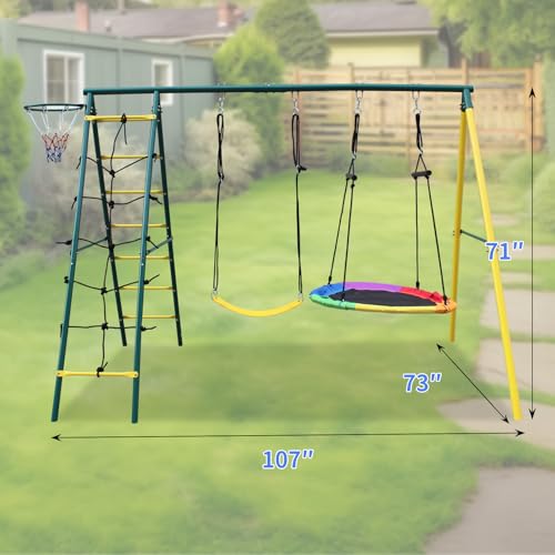6 in 1 Heavy-Duty Swing Set with 2 Swings, Glider, Climbing Ladder and Rope Y597
