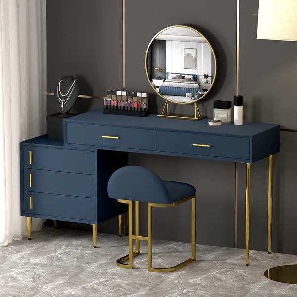 Blue Makeup Vanity Set with Stool and Mirror Y941