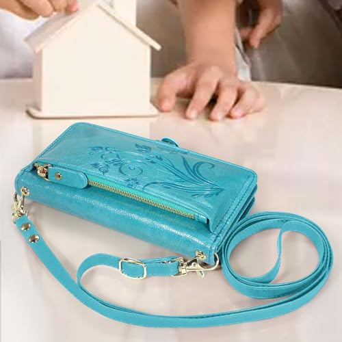 Floral Dark Purple Leather Flip Cover Phone Case with Card Holder Zipper Wrist Strap Z4155