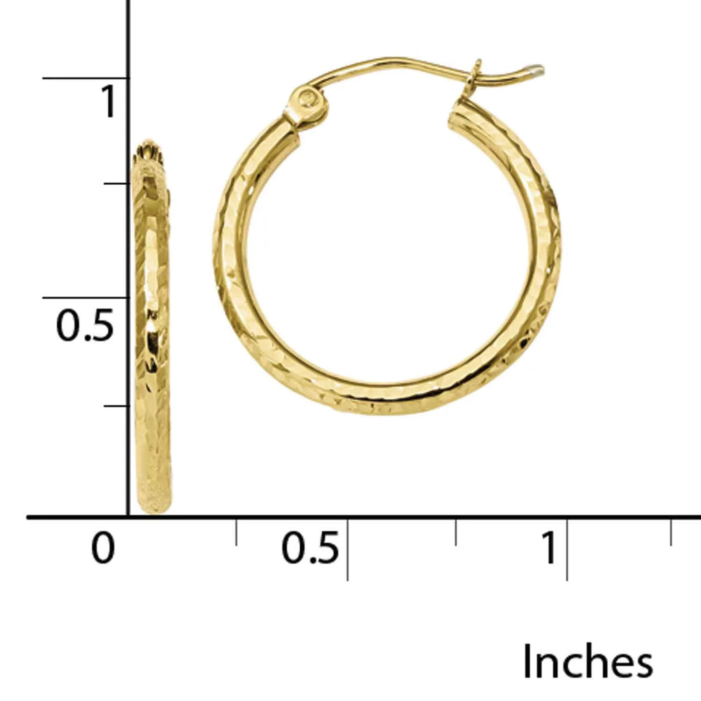 10 Karat Yellow Gold Diamond-cut 2mm Round Tube Hoop Earrings O595
