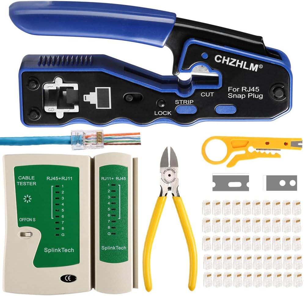 Rj45 Crimp Tool Kit Pass Through Crimping Tool Crimper Cutter for Cat6 Cat5 Cat5e O893039