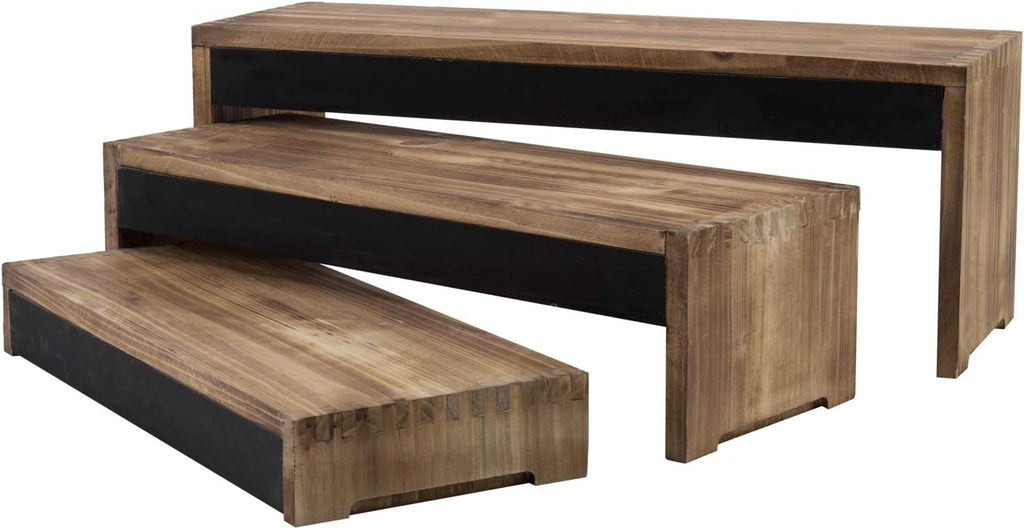 3-Tier Burnt Dark Brown Wood Cake Display Stands with Chalkboard Panels Z73234
