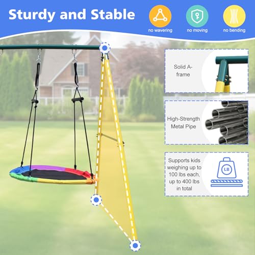 6 in 1 Heavy-Duty Swing Set with 2 Swings, Glider, Climbing Ladder and Rope Y597