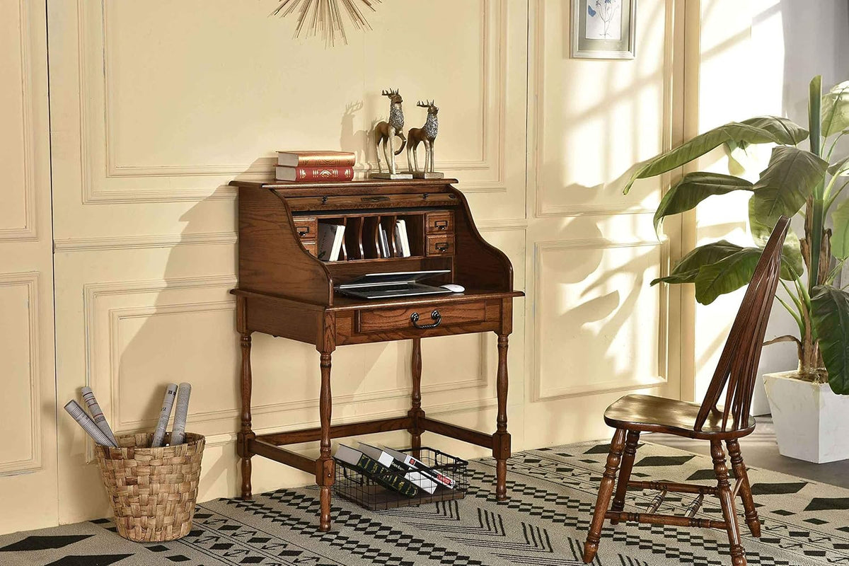 Solid Oak Wood Mini Roll Top Desk Z975