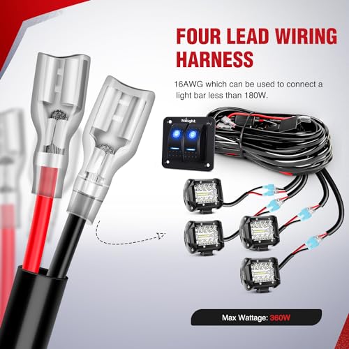 LED Light Bar Wiring Harness Kit 2 Leads 12V On Off Switch Power Relay Blade Fuse for Off Road Lights Work Light Black Z54209