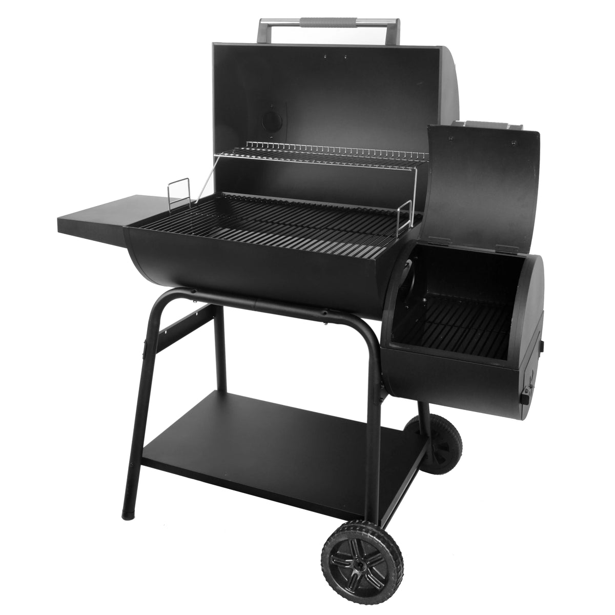 Black Offset Steel Charcoal Smoker Grill with Side Firebox H95189