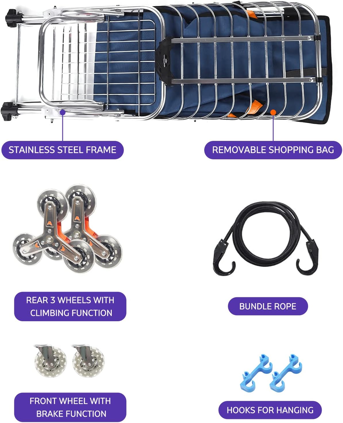 Folding Shopping Cart with Swivel Wheels and Canvas Bag D755262