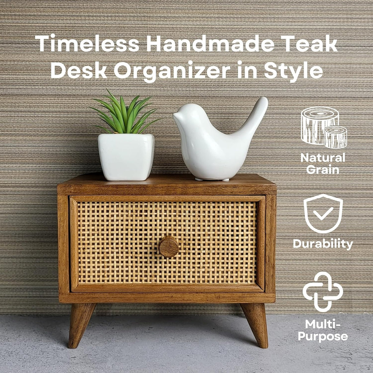 Teak Rattan Wood Desk Drawer M652753