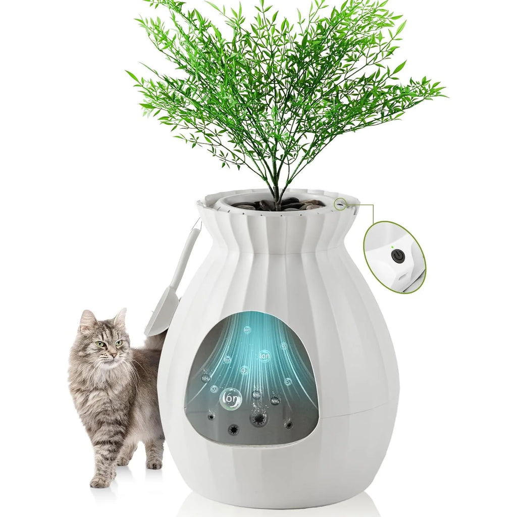 White Enclosed Large Cat Litter Box with Leak Proof Liner E7217