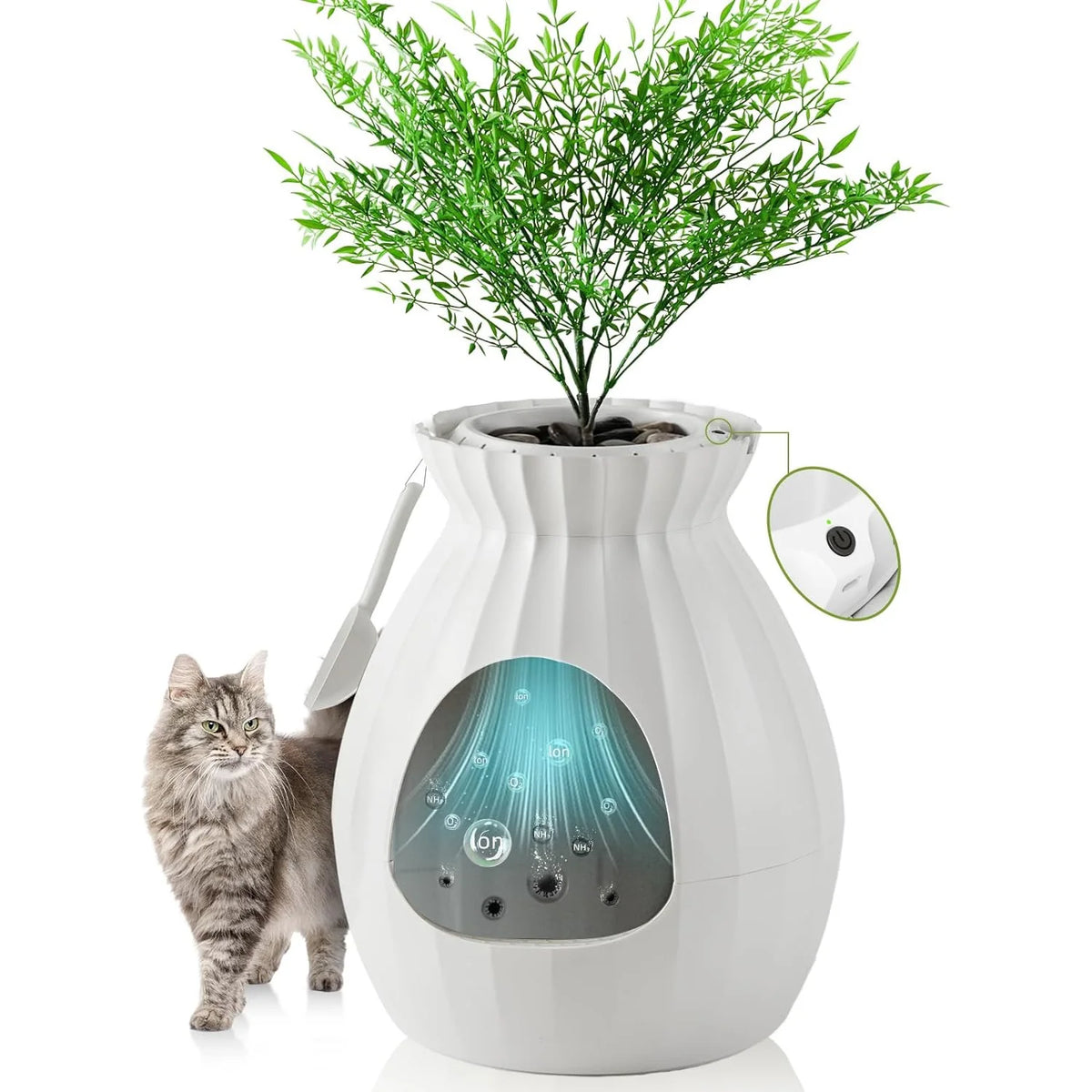 White Enclosed Large Cat Litter Box with Leak Proof Liner E7217