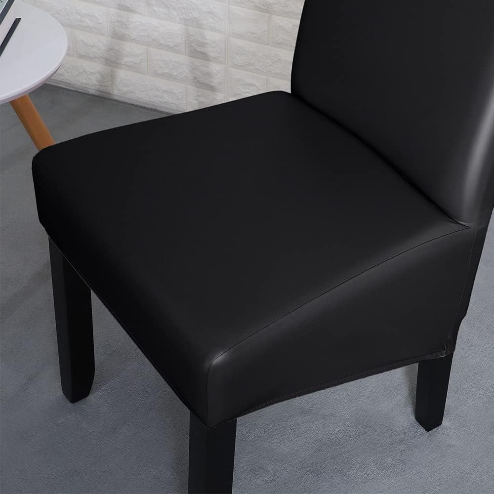 Black PU Leather XL Stretch Dining Chair Covers Set of 2 J363