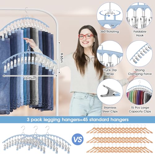 Black 3 Pack Pants Hangers with 15 Clips O493584