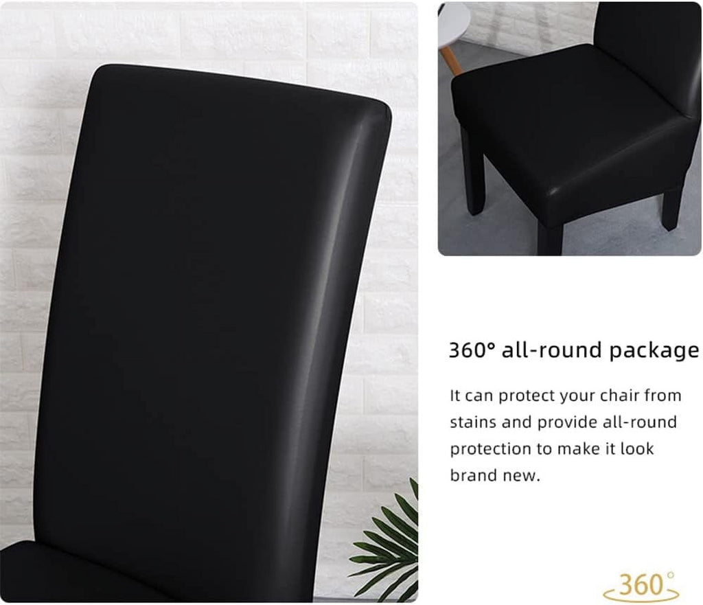 Black PU Leather XL Stretch Dining Chair Covers Set of 2 J363