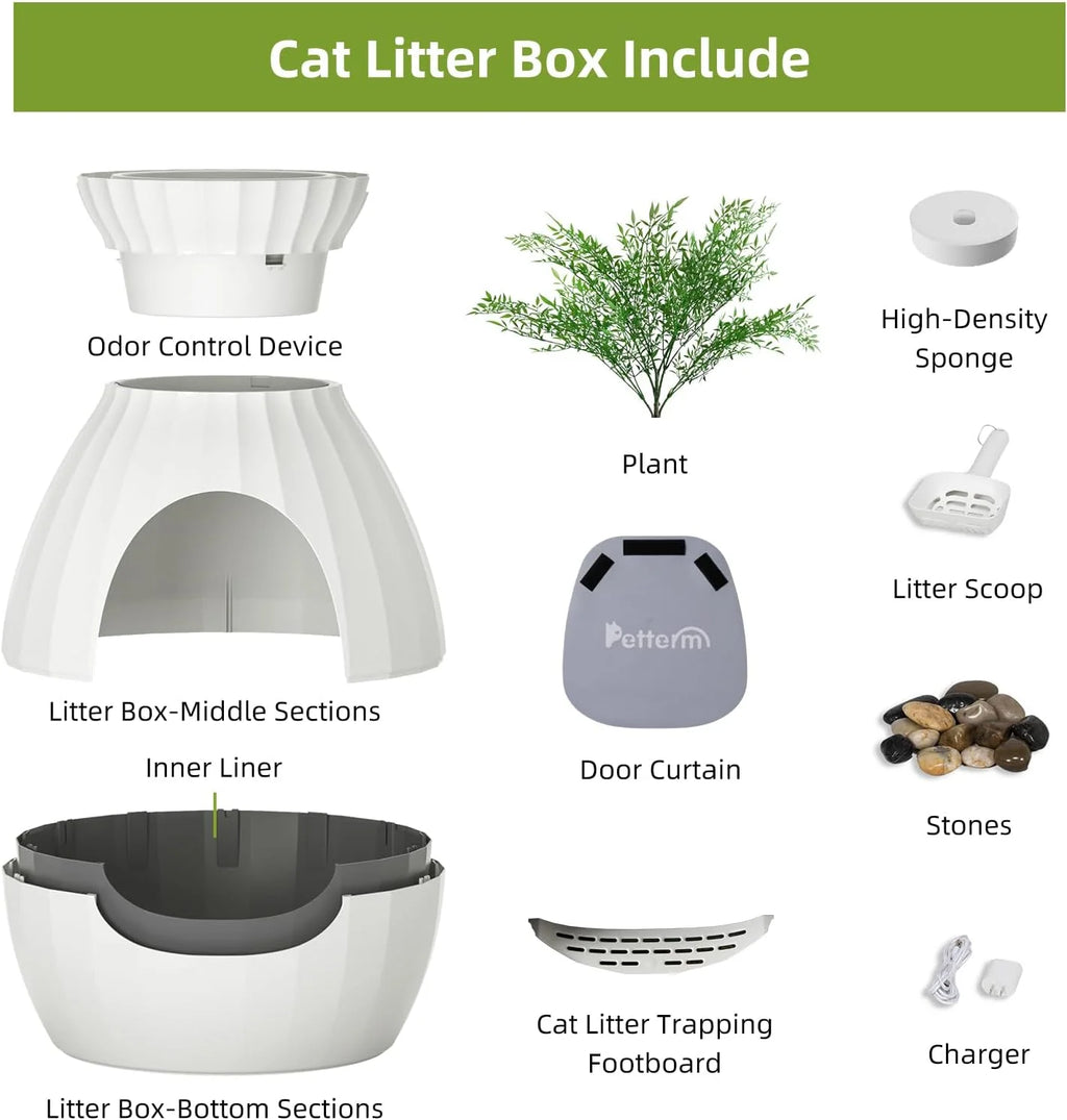 White Enclosed Large Cat Litter Box with Leak Proof Liner E7217
