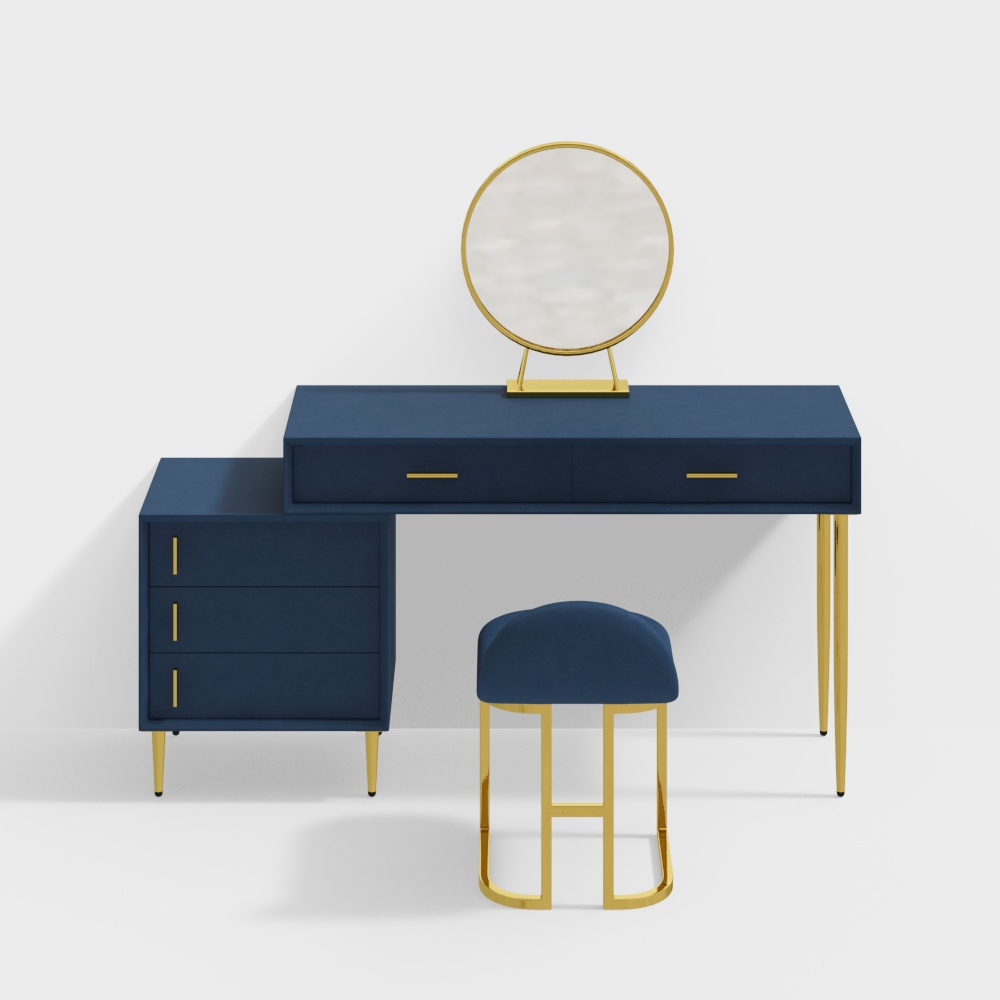 Blue Makeup Vanity Set with Stool and Mirror Y941