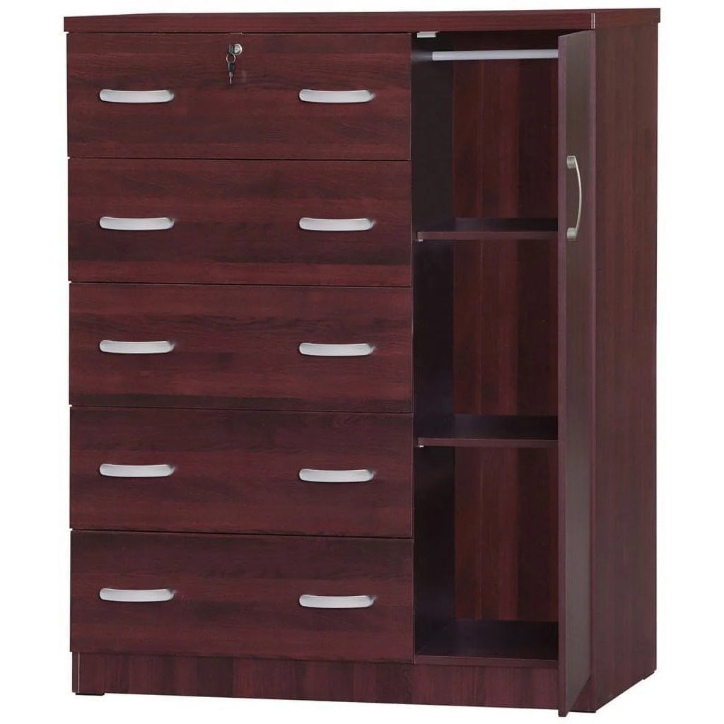 Queen Captains Bed and 5-Drawer Tall Chest Wardrobe 2-Piece Set F95686