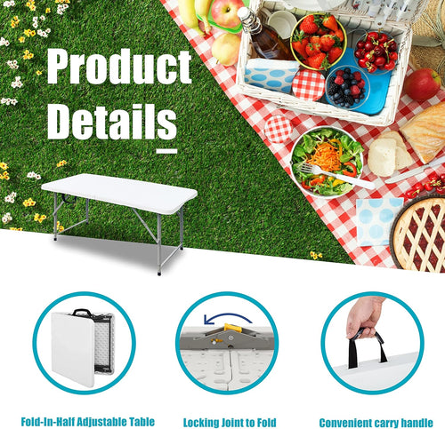4 Foot Lightweight Adjustable Height Folding Table White Granite I75359