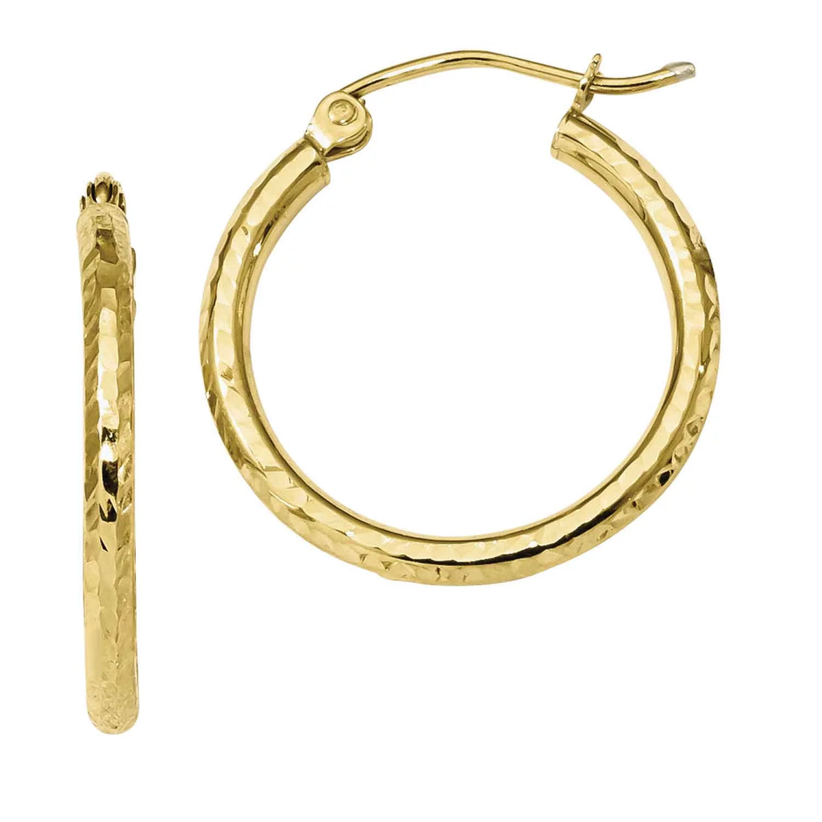 10 Karat Yellow Gold Diamond-cut 2mm Round Tube Hoop Earrings O595