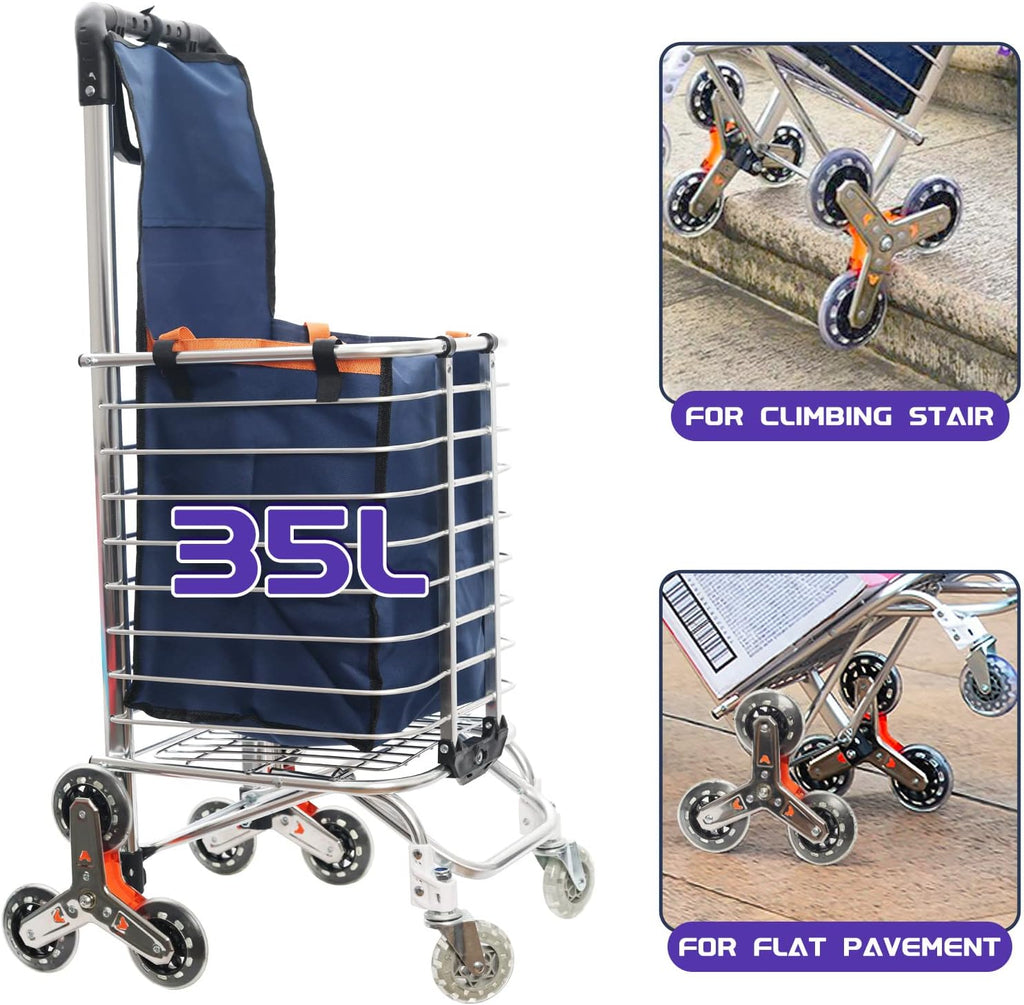 Folding Shopping Cart with Swivel Wheels and Canvas Bag D755262