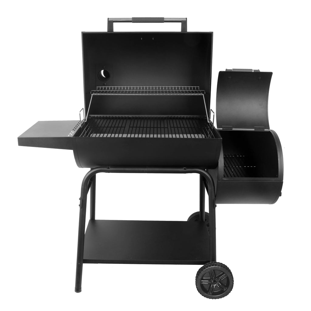 Black Offset Steel Charcoal Smoker Grill with Side Firebox H95189
