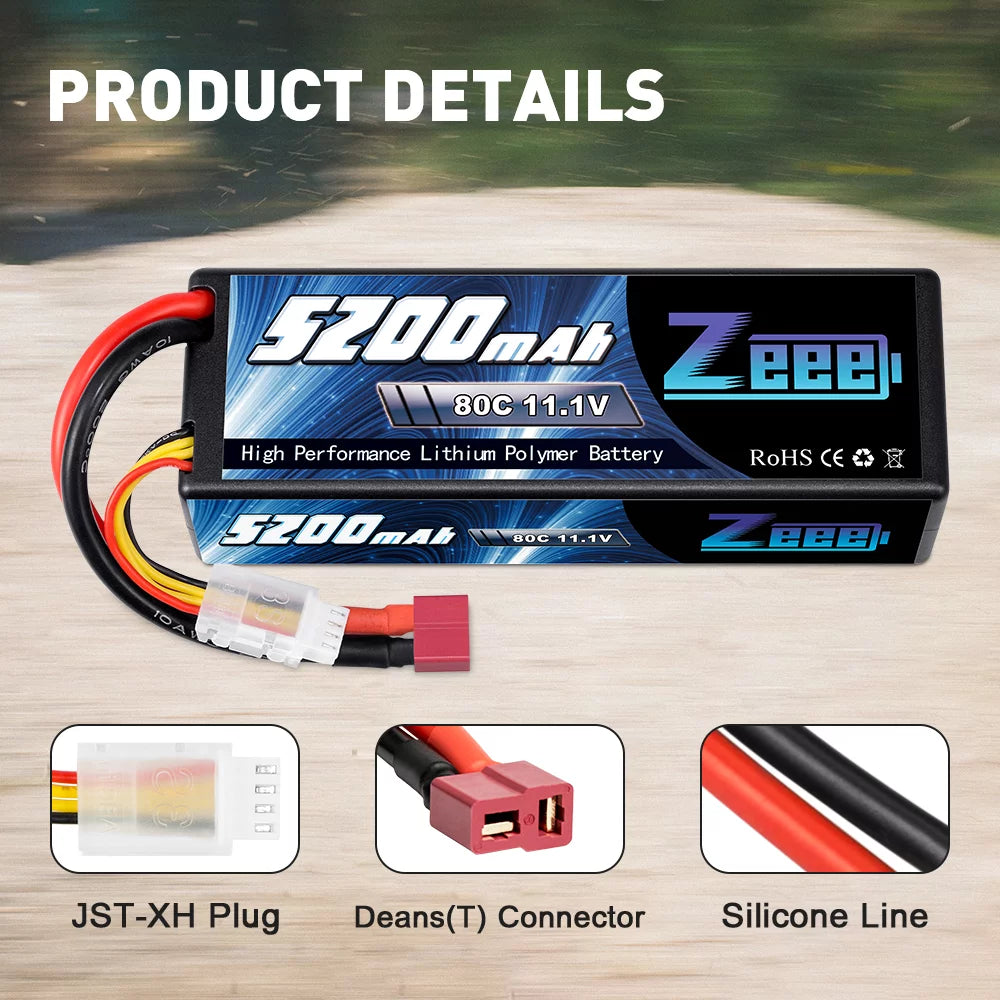 11.1V 80C 5200mAh 3S Lipo Battery with Deans Connector Hardcase (2 Packs) T9428