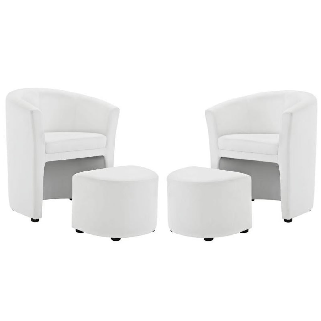 2 Piece Faux Leather Accent Chair Set with Ottoman in White H3200