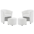 2 Piece Faux Leather Accent Chair Set with Ottoman in White H3200