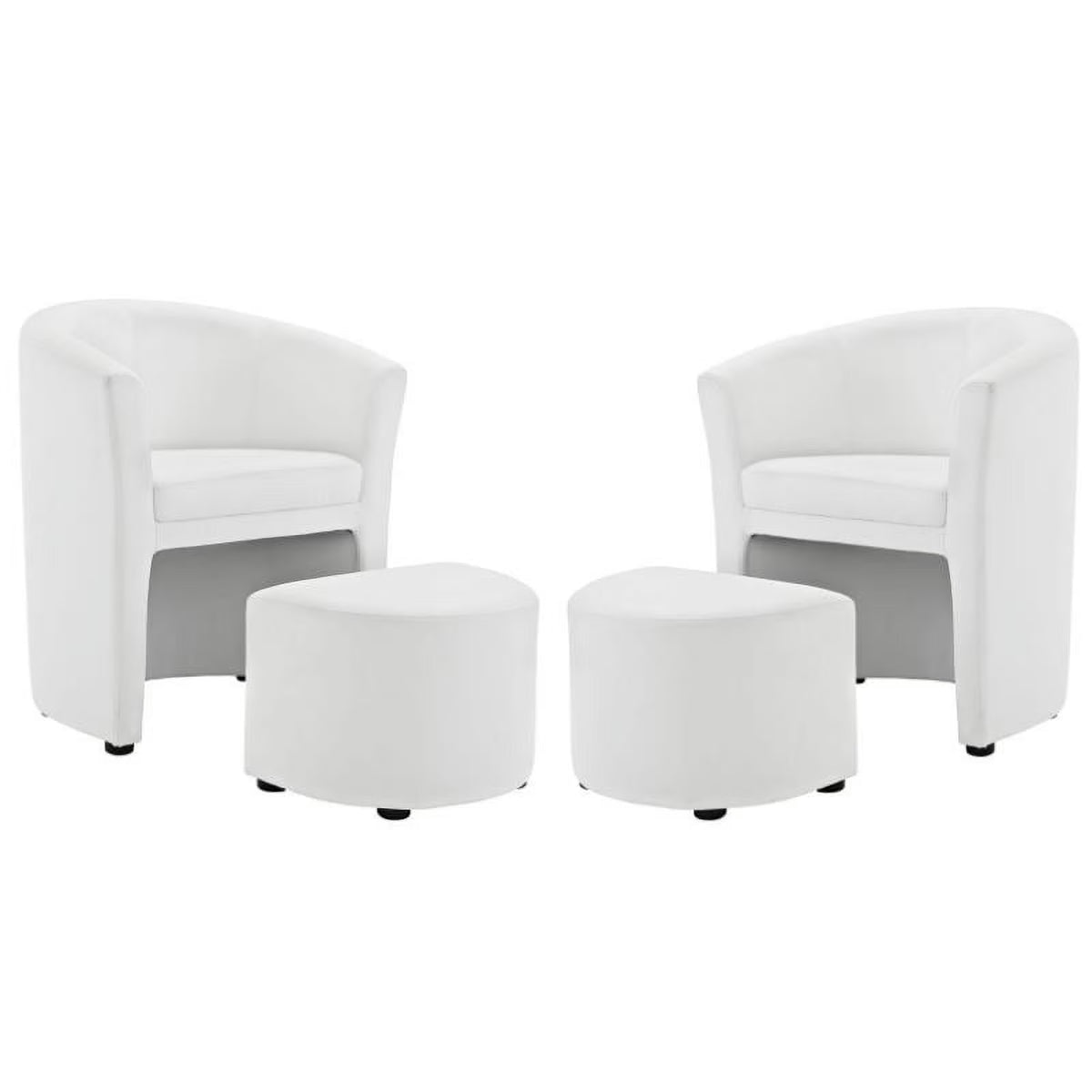 2 Piece Faux Leather Accent Chair Set with Ottoman in White H3200