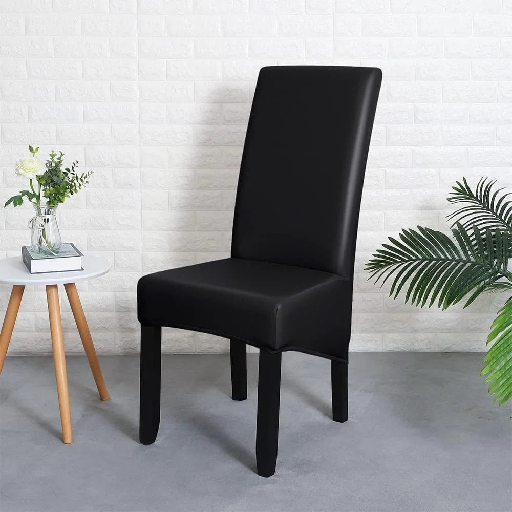Black PU Leather XL Stretch Dining Chair Covers Set of 2 J363